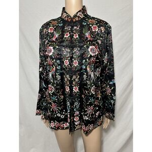 Vintage 1940s Plum Blossoms Chinese Style  Embroidered Silk Top Size 42 (L)